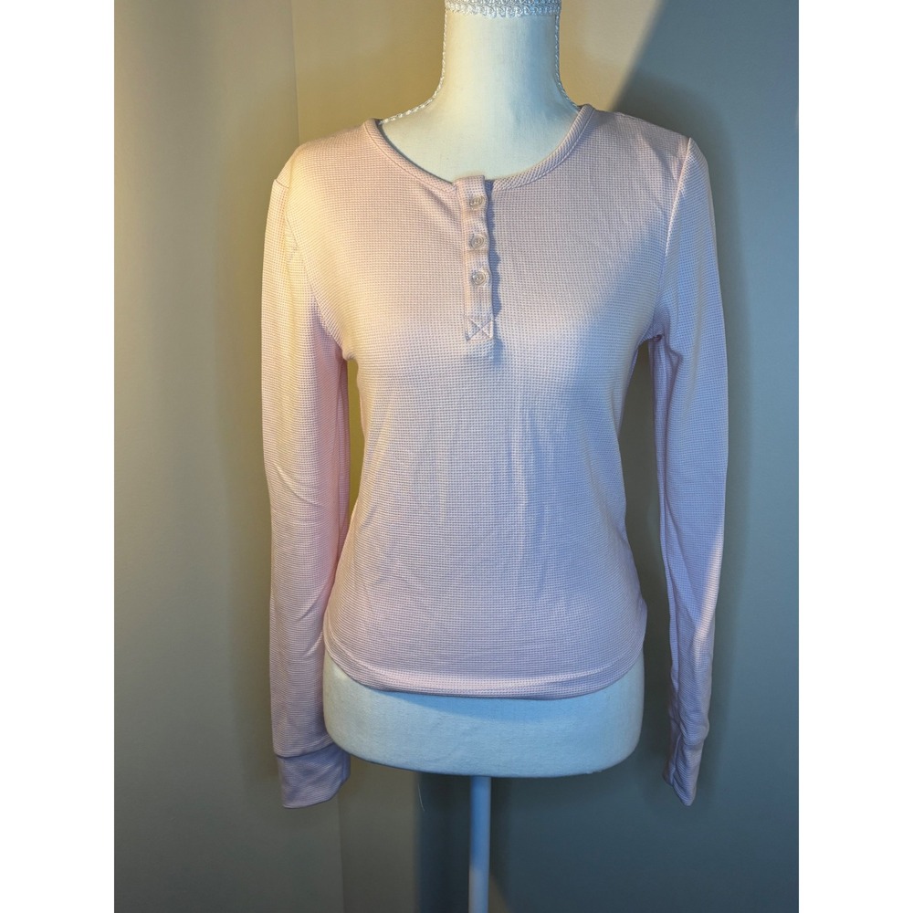 Since Forever Pink Waffle Knit Henley Long Sleeve Top Y2K Balletcore Coquette M
